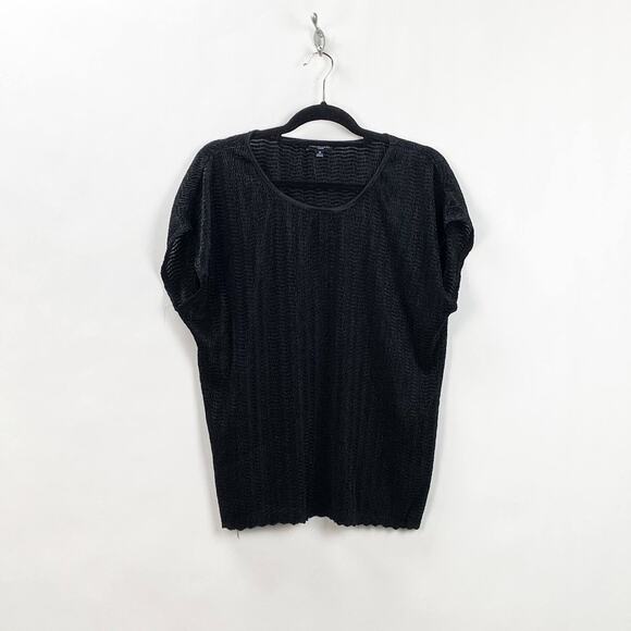 Notations 1X Plus Womens Solid Black Crinkle Top - Picture 1 of 5